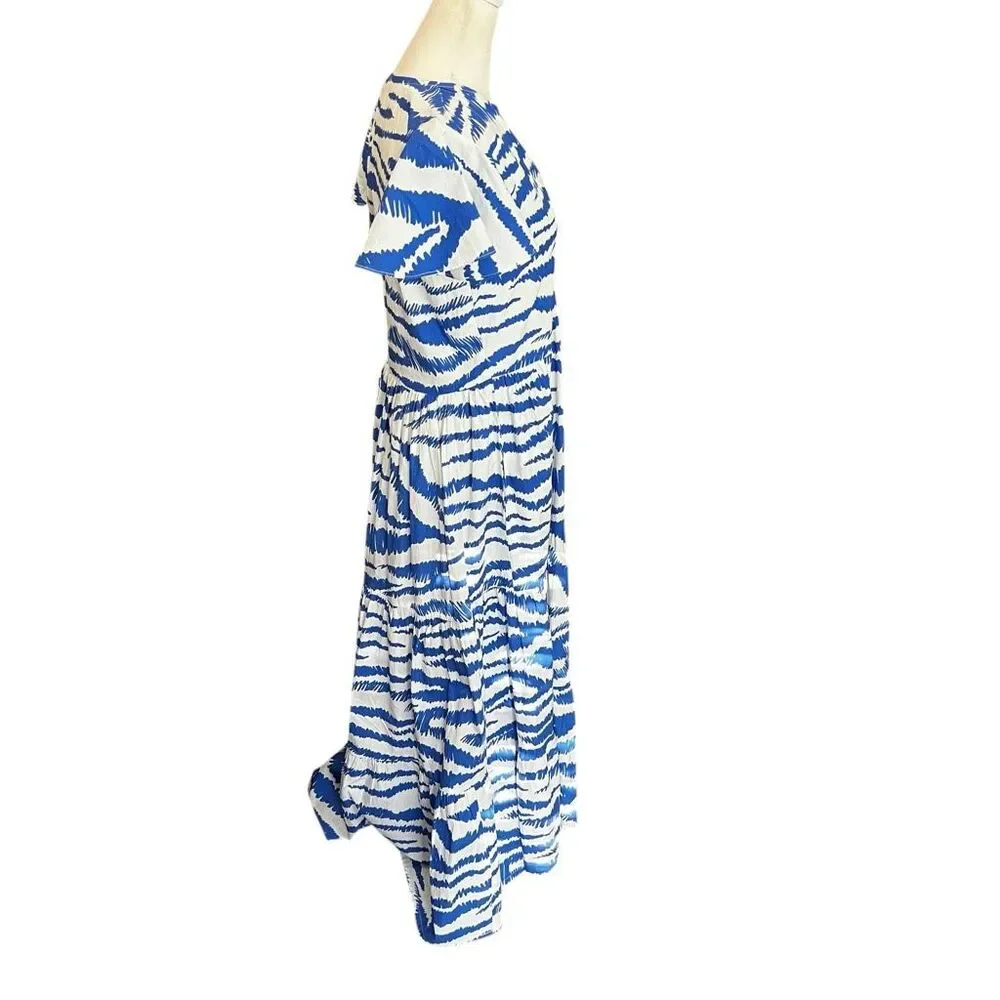 Oliphant Dipsy Midi Dress Blue White Block Print Cotton Resort XS